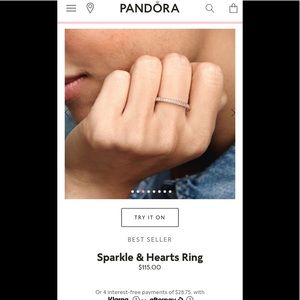 Pandora sparkle and hearts ring in rose gold size 6